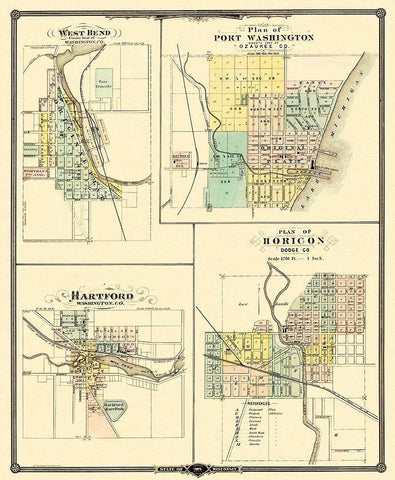 West Bend, Hartford Wisconsin - Snyder 1878 White Modern Wood Framed Art Print with Double Matting by Snyder