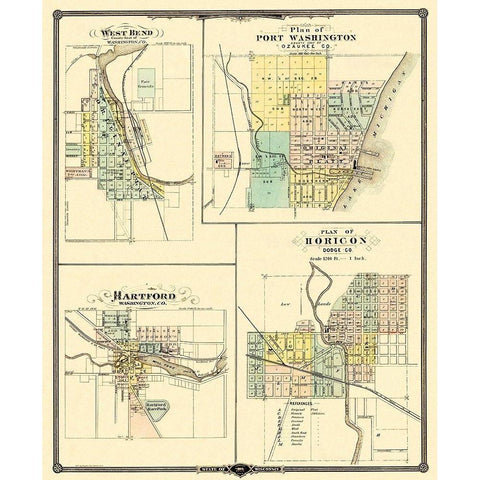 West Bend, Hartford Wisconsin - Snyder 1878 White Modern Wood Framed Art Print by Snyder