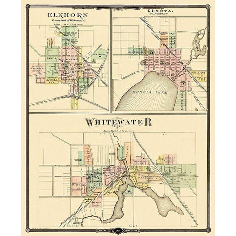 Whitewater, Elkhorn, Geneva Wisconsin - Snyder Gold Ornate Wood Framed Art Print with Double Matting by Snyder