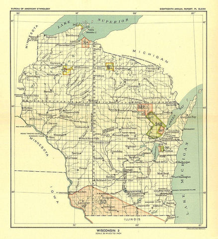 Wisconsin - Hoen 1896 White Modern Wood Framed Art Print with Double Matting by Hoen