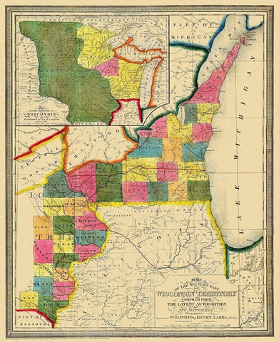 Wisconsin Territory - Abel 1838 White Modern Wood Framed Art Print with Double Matting by Abel