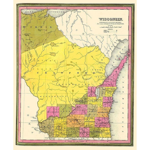 Wisconsin Territory - Mitchell 1846 Black Modern Wood Framed Art Print with Double Matting by Mitchell