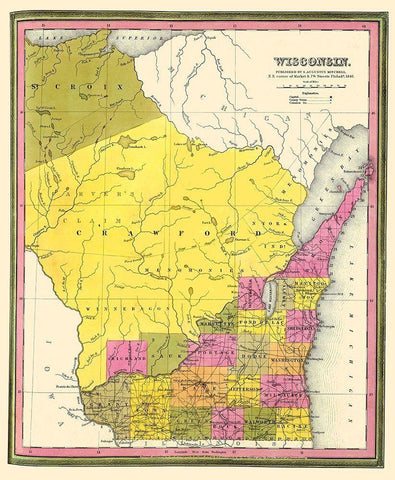 Wisconsin Territory - Mitchell 1846 Black Ornate Wood Framed Art Print with Double Matting by Mitchell