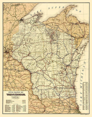 Wisconsin Railroads - Rice 1900 White Modern Wood Framed Art Print with Double Matting by Rice