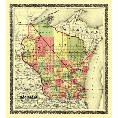 Wisconsin Townships - Hamilton 1857 Black Modern Wood Framed Art Print with Double Matting by Hamilton