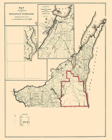 Wisconsin Territory Surveys - Surveyor General White Modern Wood Framed Art Print with Double Matting by Surveyor General