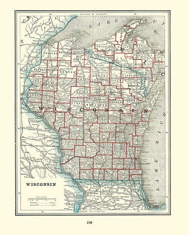 Wisconsin - Rathbun 1893 White Modern Wood Framed Art Print with Double Matting by Rathbun