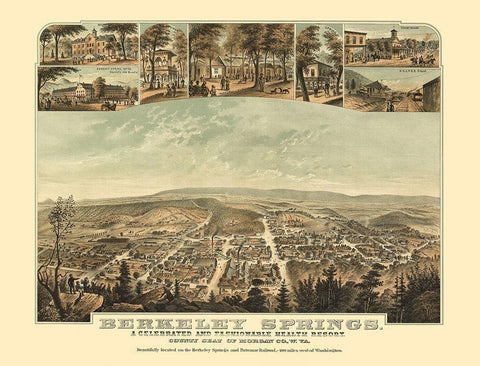 Berkeley Springs West Virginia - Hoen 1889 White Modern Wood Framed Art Print with Double Matting by Hoen