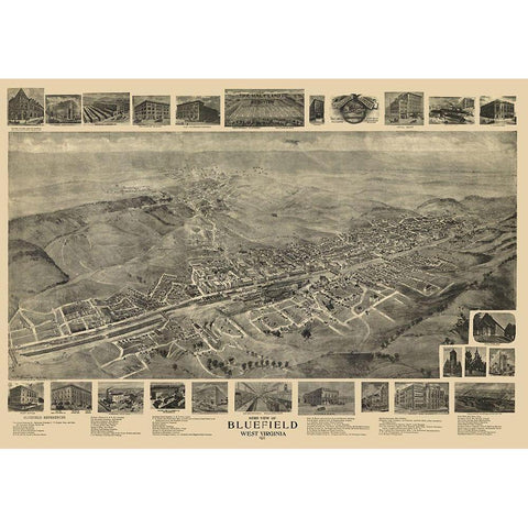 Bluefield West Virginia - Fowler 1911 White Modern Wood Framed Art Print by Fowler