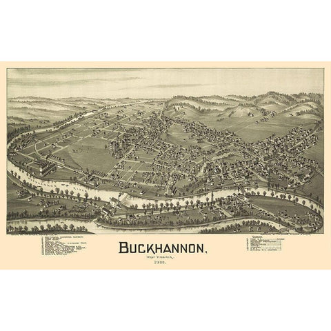 Buckhannon West Virginia - Fowler 1900 Black Modern Wood Framed Art Print with Double Matting by Fowler