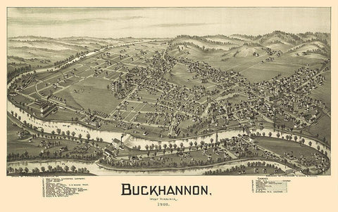 Buckhannon West Virginia - Fowler 1900 White Modern Wood Framed Art Print with Double Matting by Fowler