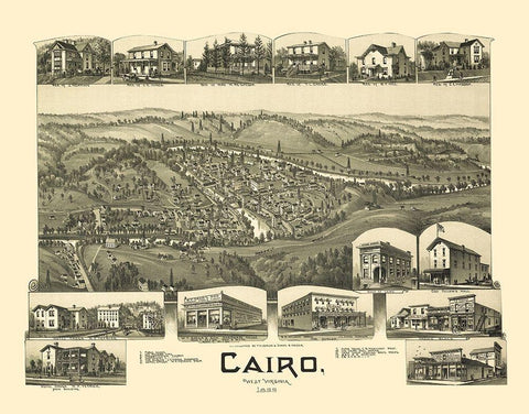 Cairo West Virginia - Fowler 1899 White Modern Wood Framed Art Print with Double Matting by Fowler
