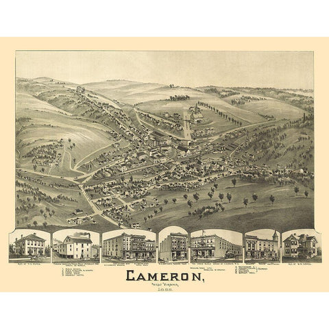 Cameron West Virginia - Fowler 1899 Black Modern Wood Framed Art Print with Double Matting by Fowler