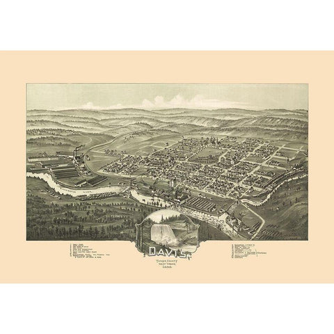 Davis West Virginia - Fowler 1898 Gold Ornate Wood Framed Art Print with Double Matting by Fowler