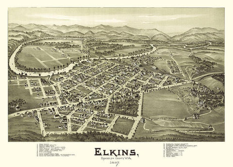 Elkins West Virginia - Fowler 1897 White Modern Wood Framed Art Print with Double Matting by Fowler