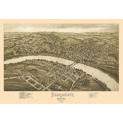 Fairmont Palatine West Virginia - Fowler 1897 Black Modern Wood Framed Art Print with Double Matting by Fowler