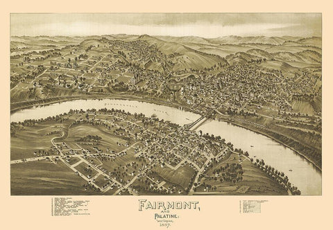 Fairmont Palatine West Virginia - Fowler 1897 White Modern Wood Framed Art Print with Double Matting by Fowler