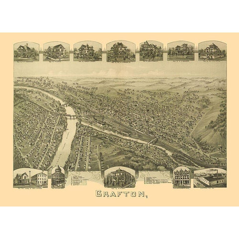 Grafton West Virginia - Fowler 1898 Gold Ornate Wood Framed Art Print with Double Matting by Fowler