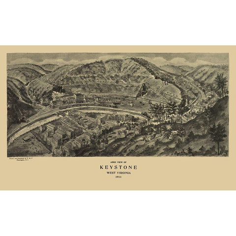 Keystone West Virginia - Fowler 1911 Black Modern Wood Framed Art Print with Double Matting by Fowler