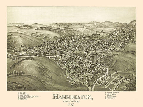 Mannington West Virginia - Fowler 1897 White Modern Wood Framed Art Print with Double Matting by Fowler
