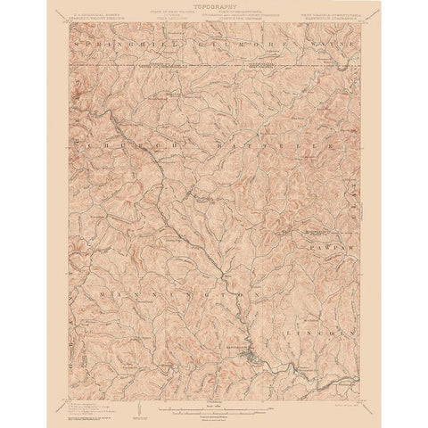 Mannington West Virginia Quad - USGS 1905 Gold Ornate Wood Framed Art Print with Double Matting by USGS