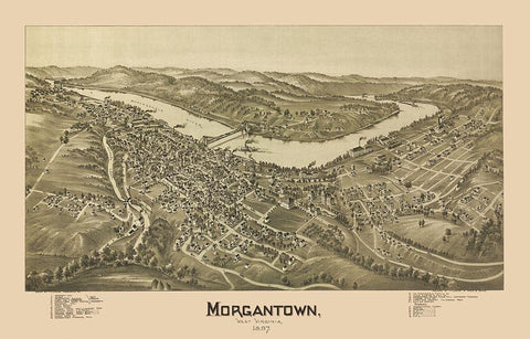 Morgantown West Virginia - Fowler 1897 White Modern Wood Framed Art Print with Double Matting by Fowler