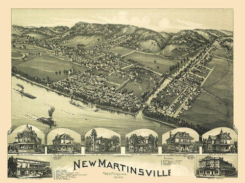 New Martinsville West Virginia - Fowler 1899 White Modern Wood Framed Art Print with Double Matting by Fowler