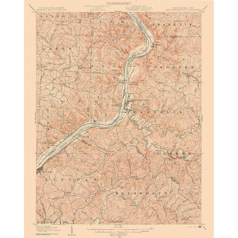 New Martinsville West Virginia Quad - USGS 1905 Black Modern Wood Framed Art Print with Double Matting by USGS