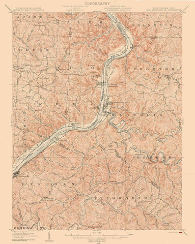 New Martinsville West Virginia Quad - USGS 1905 White Modern Wood Framed Art Print with Double Matting by USGS