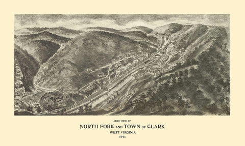 North Fork  Clark West Virginia - Fowler 1911 White Modern Wood Framed Art Print with Double Matting by Fowler