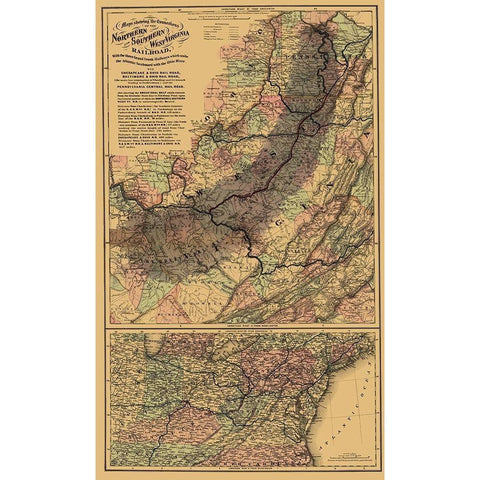 Northern and Southern West Virginia Railroad 1873 Gold Ornate Wood Framed Art Print with Double Matting by Colton