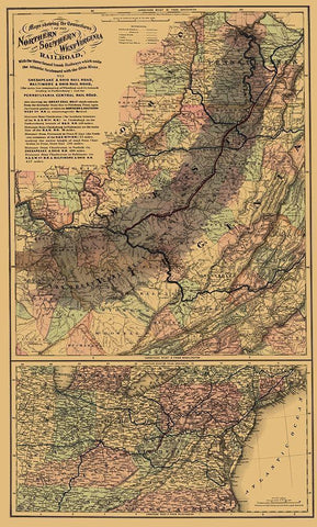 Northern and Southern West Virginia Railroad 1873 Black Ornate Wood Framed Art Print with Double Matting by Colton