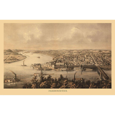 Parkersburg West Virginia - Hoen 1861 White Modern Wood Framed Art Print by Hoen