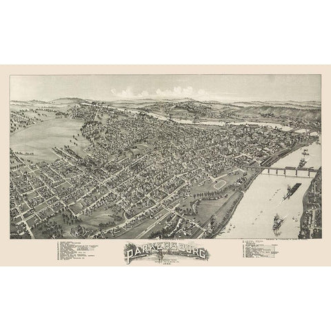 Parkersburg West Virginia - Fowler 1899 Gold Ornate Wood Framed Art Print with Double Matting by Fowler