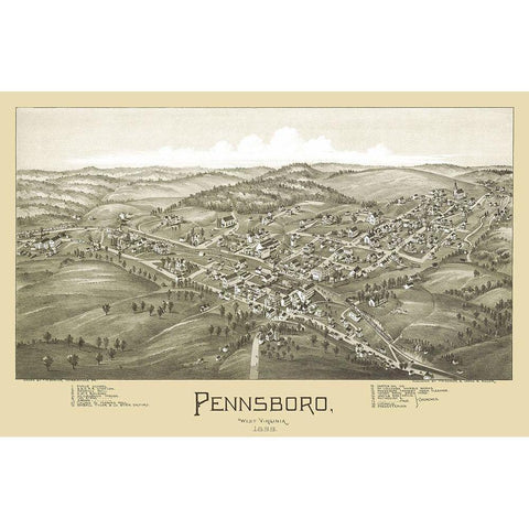 Pennsboro West Virginia - Fowler 1899 Black Modern Wood Framed Art Print with Double Matting by Fowler