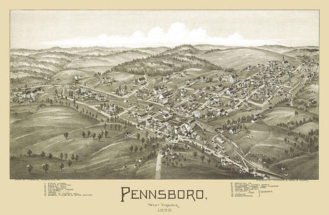Pennsboro West Virginia - Fowler 1899 White Modern Wood Framed Art Print with Double Matting by Fowler