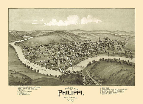 Phillippi West Virginia - Fowler 1897 White Modern Wood Framed Art Print with Double Matting by Fowler