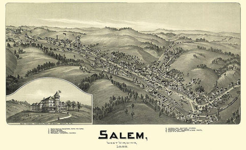 Salem West Virginia - Fowler 1899 White Modern Wood Framed Art Print with Double Matting by Fowler