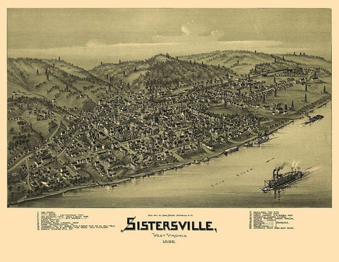 Sistersville West Virginia - Fowler 1896 White Modern Wood Framed Art Print with Double Matting by Fowler