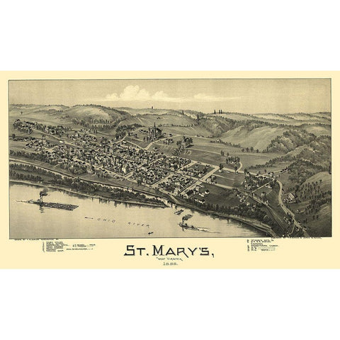 St Marys West Virginia - Fowler 1899 Gold Ornate Wood Framed Art Print with Double Matting by Fowler