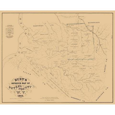 Wetzel County West Virginia - Peterson 1865  White Modern Wood Framed Art Print by Peterson