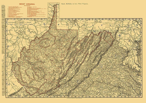 West Virginia Railroads - Rand McNally 1898 White Modern Wood Framed Art Print with Double Matting by Rand McNally