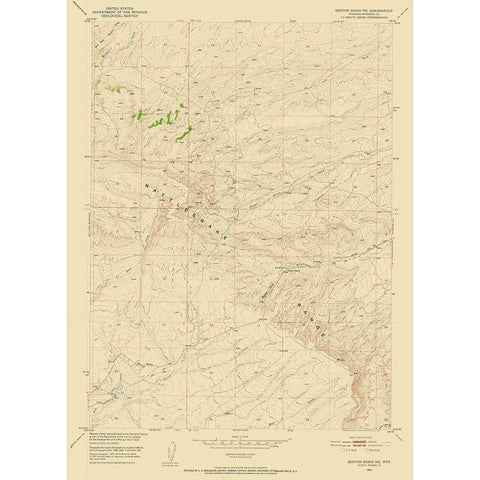 North East Benton Basin Wyoming Quad - USGS 1951 Black Modern Wood Framed Art Print with Double Matting by USGS