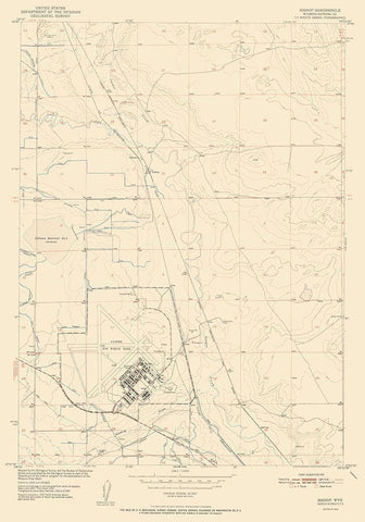 Bishop Wyoming Quad - USGS 1952 Black Ornate Wood Framed Art Print with Double Matting by USGS