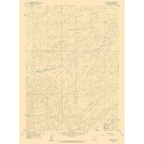 Broad Mesa Wyoming Quad - USGS 1959 White Modern Wood Framed Art Print by USGS