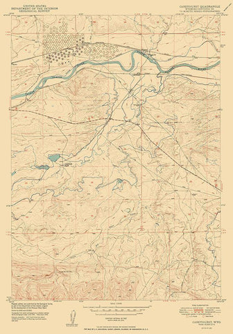 Careyhurst Converse Wyoming Quad - USGS 1950 White Modern Wood Framed Art Print with Double Matting by USGS