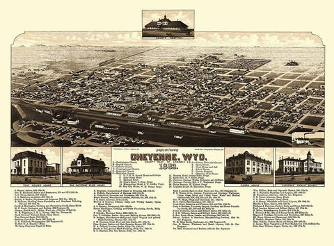 Cheyenne Wyoming - Stoner 1882 Black Ornate Wood Framed Art Print with Double Matting by Stoner