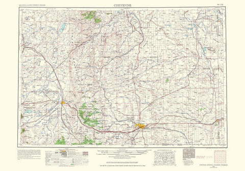 Cheyenne Wyoming Colorado Nebraska Quad - USGS White Modern Wood Framed Art Print with Double Matting by USGS