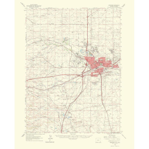 Cheyenne Wyoming Colorado Quad - USGS 1964 Gold Ornate Wood Framed Art Print with Double Matting by USGS