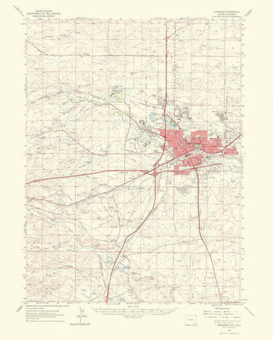 Cheyenne Wyoming Colorado Quad - USGS 1964 White Modern Wood Framed Art Print with Double Matting by USGS